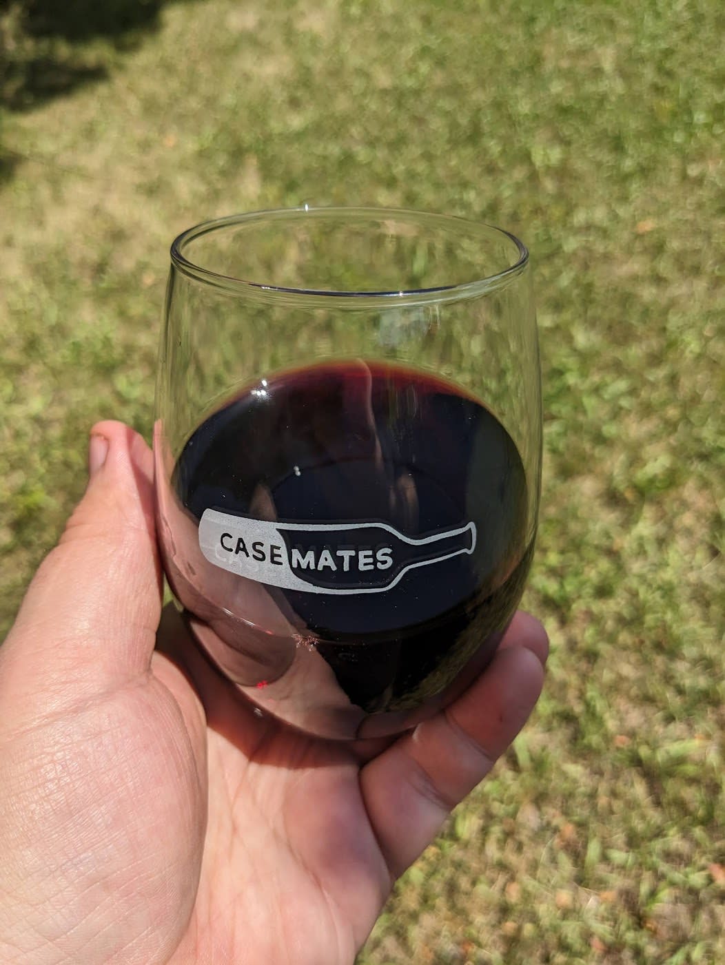 Wineglass of 2022 vintage Dharma red wine blend