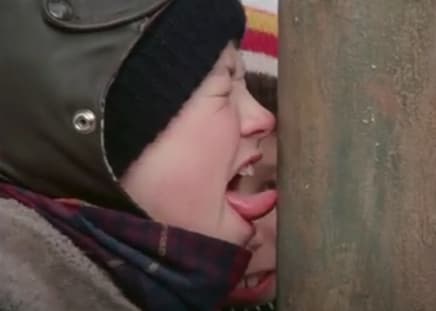 A Christmas Story tongue on cold pole scene