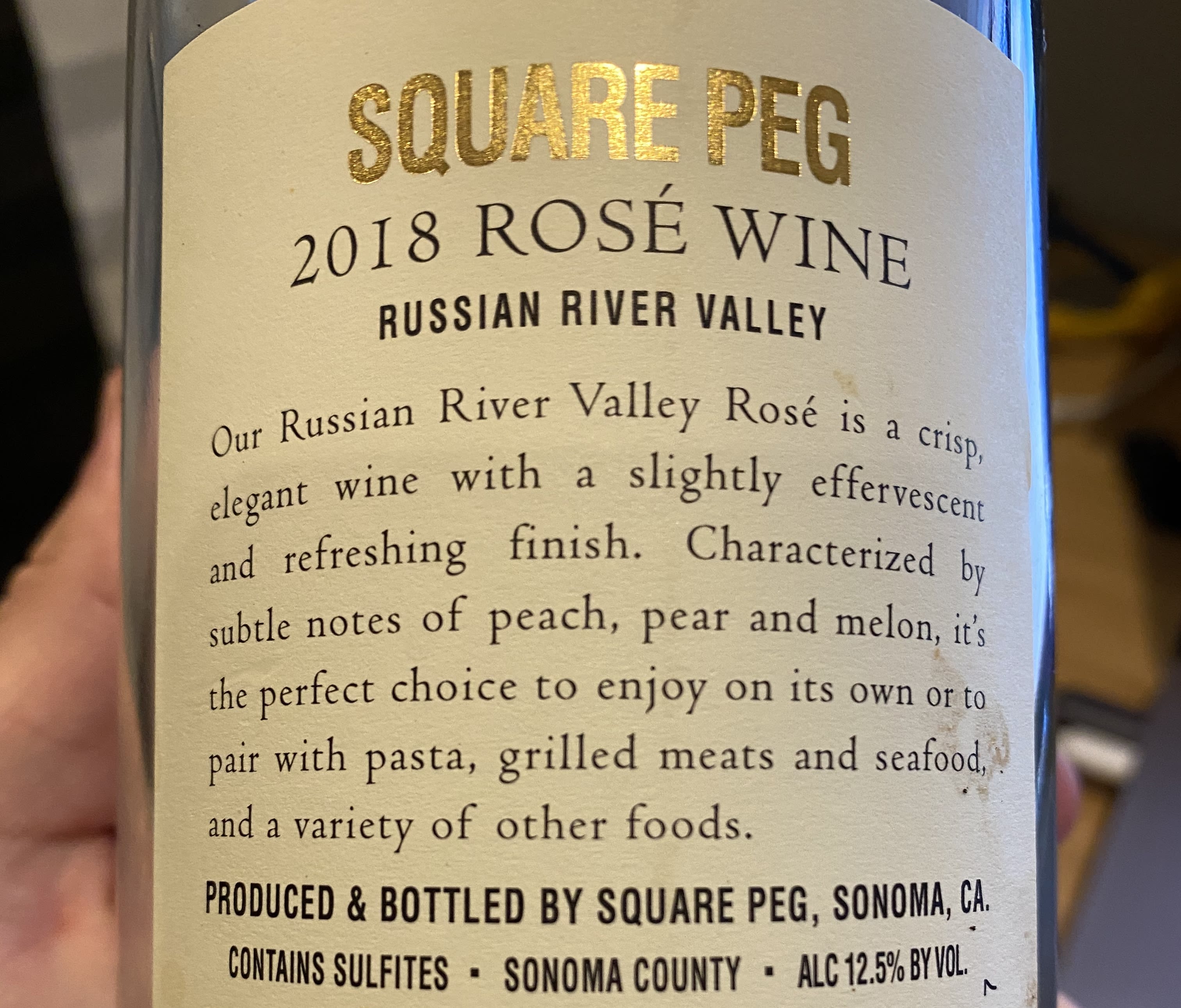 2018 Square Peg Rose back of label