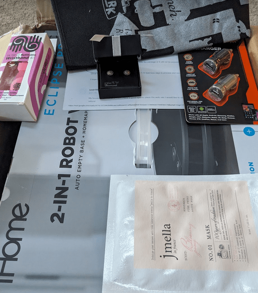 ihome vacuum, car charging adapters, wristband, beauty masks, earrings