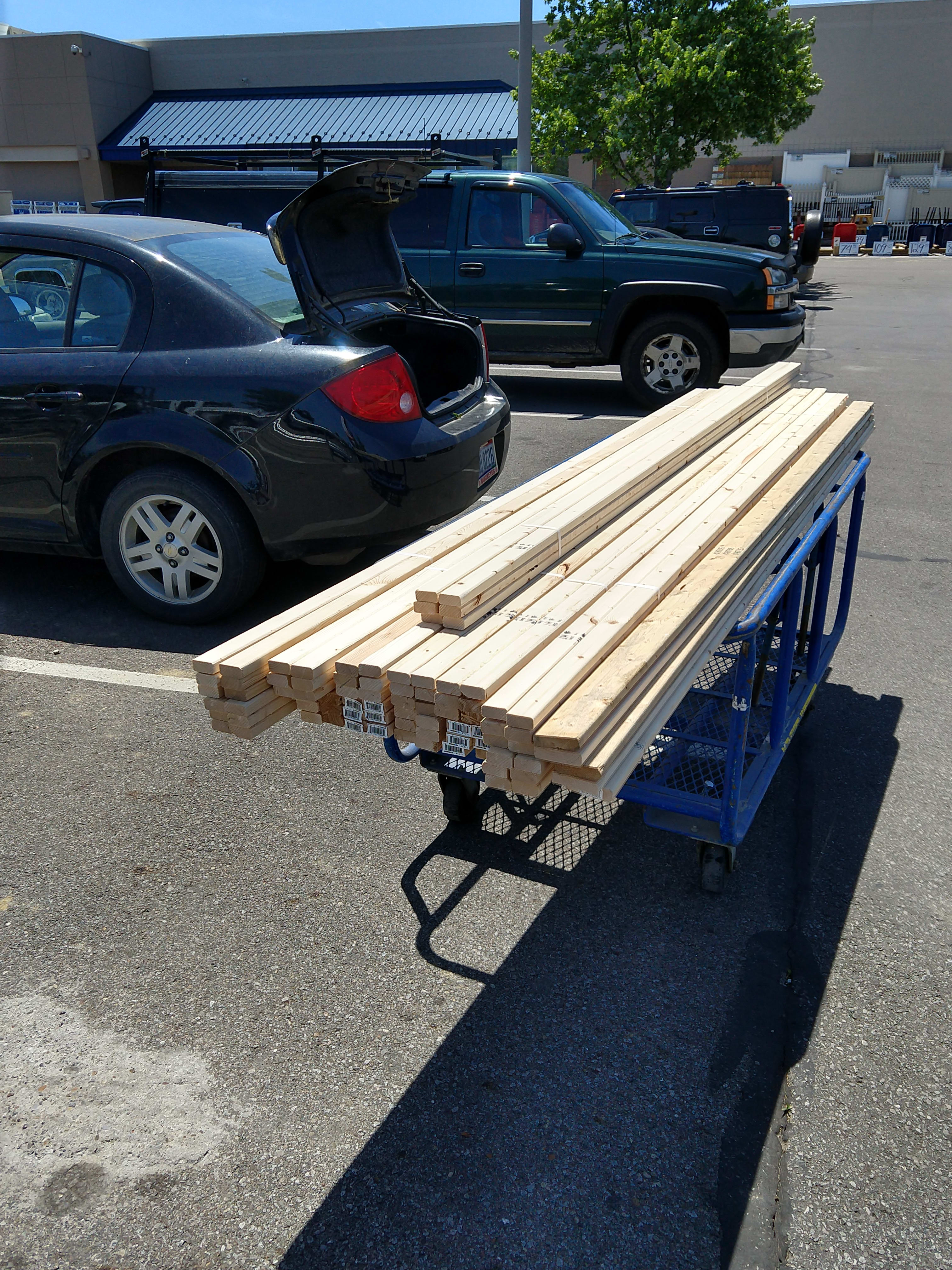 Like a reverse-clown car at a circus, all that wood fit into that car.