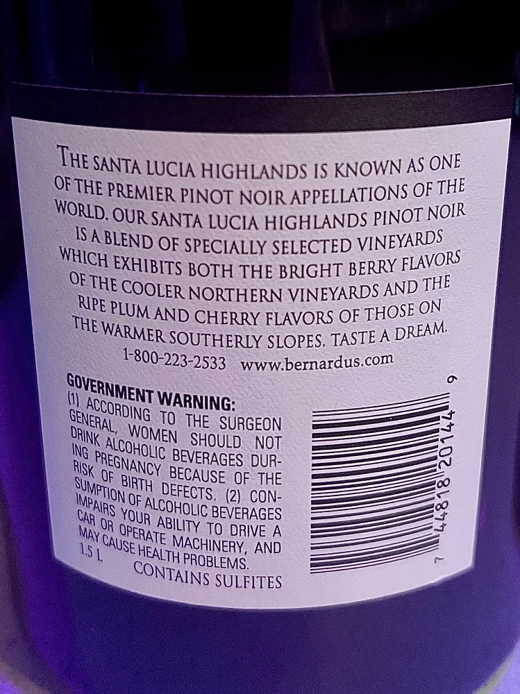 wine back label