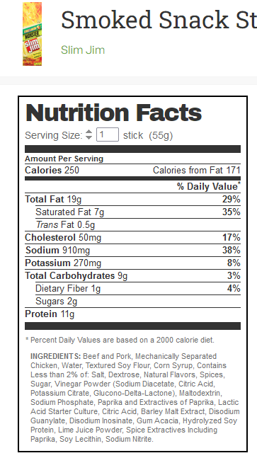 INGREDIENTS: Beef and Pork, Mechanically Separated Chicken, Water, Textured Soy Flour, Corn Syrup, Contains Less than 2% of: Salt, Dextrose, Natural Flavors, Spices, Sugar, Vinegar Powder (Sodium Diacetate, Citric Acid, Potassium Citrate, Glucono-Delta-Lactone), Maltodextrin, Sodium Phosphate, Paprika and Extractives of Paprika, Lactic Acid Starter Culture, Citric Acid, Barley Malt Extract, Disodium Guanylate, Disodium Inosinate, Gum Acacia, Hydrolyzed Soy Protein, Lime Juice Powder, Spice Extractives Including Paprika, Soy Lecithin, Sodium Nitrite. 
