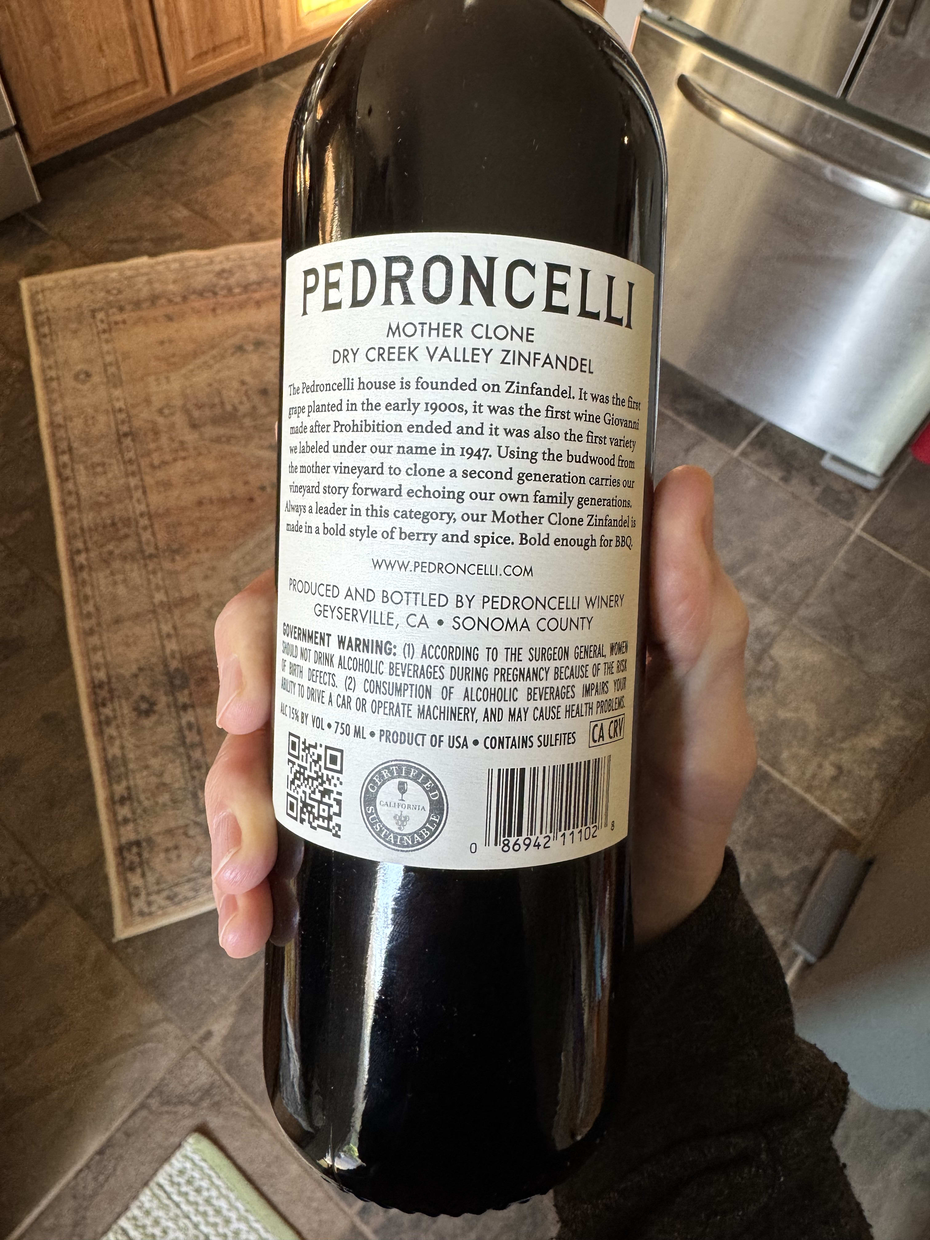 Pedroncelli Zinfandel back label