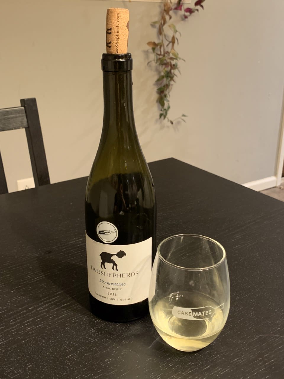 Two Shepherds Vermentino bottle with glass