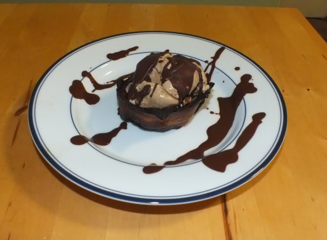 Coffee ice cream in a bacon cup
