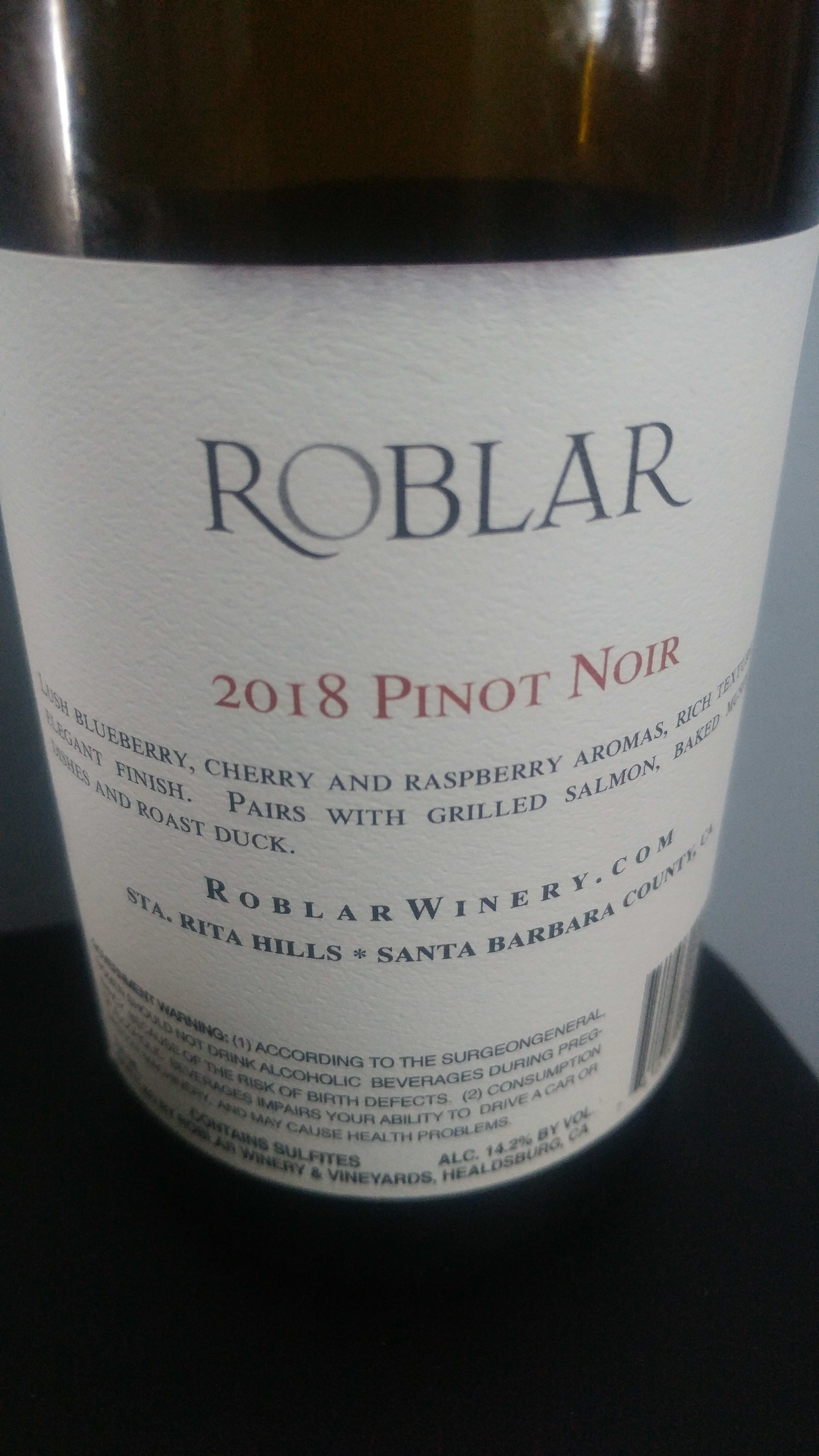 Back label - 2018 Roblar SRH PN