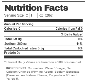 Mt Olive Dill Pickle Nutrition Label