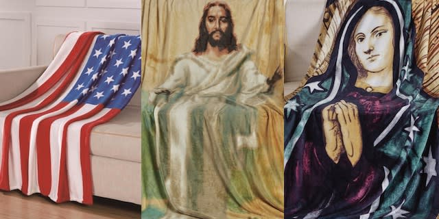 US flag, Jesus, and Mary blankets