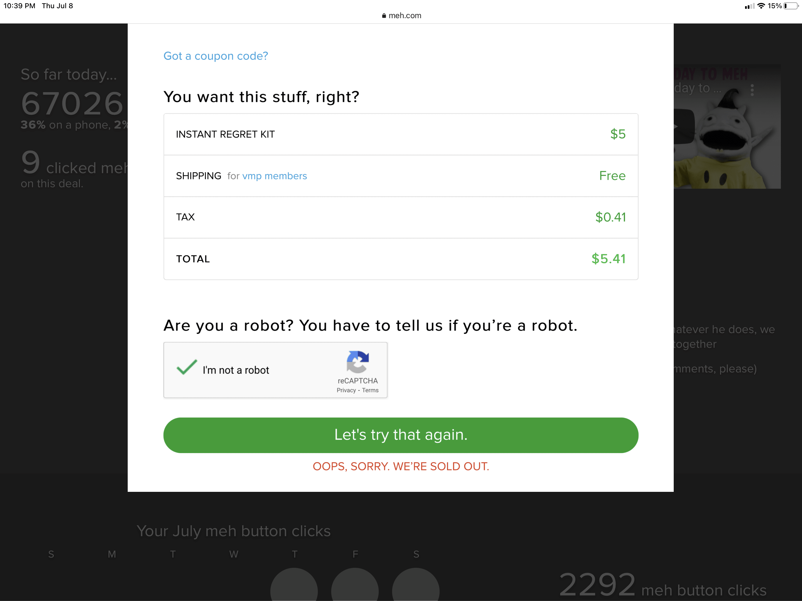 shows me again not getting irk