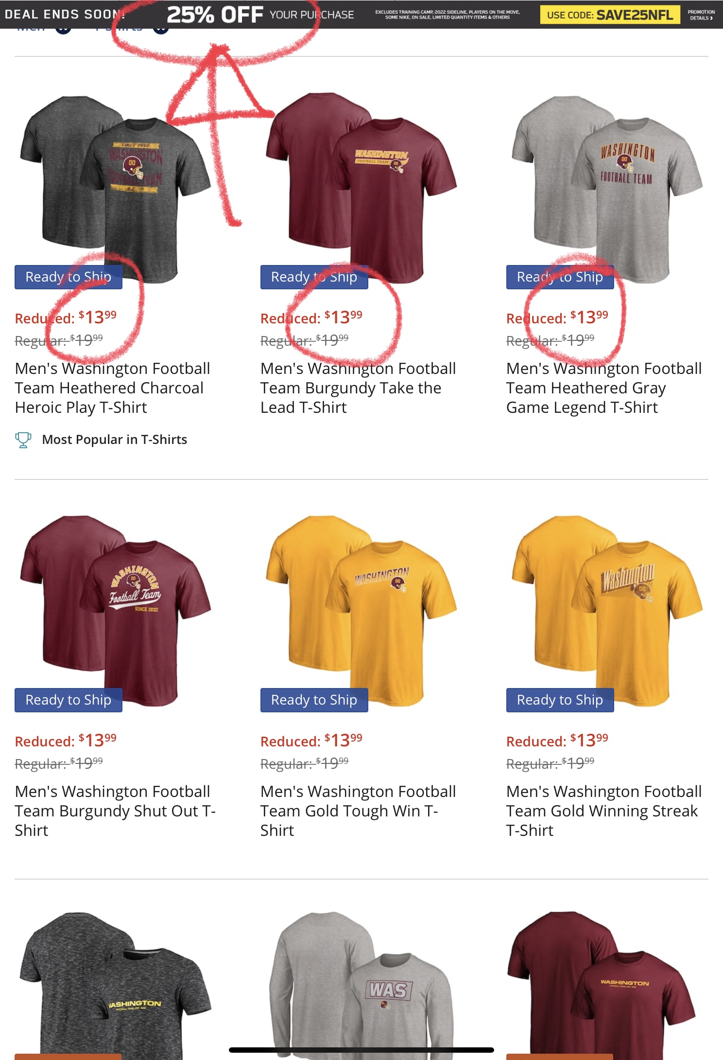 shirts for the WFT under $14