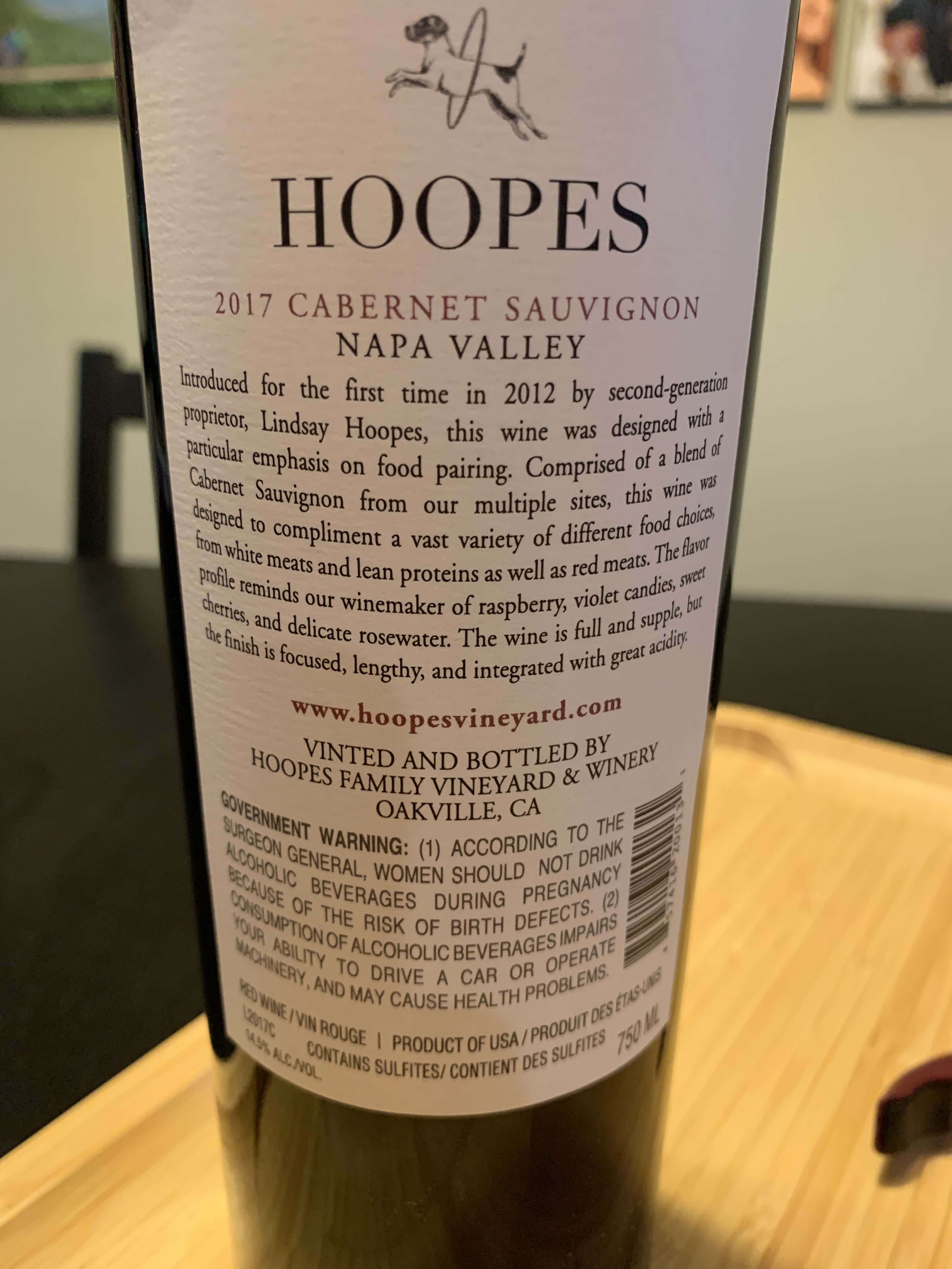Hoopes cabernet back label