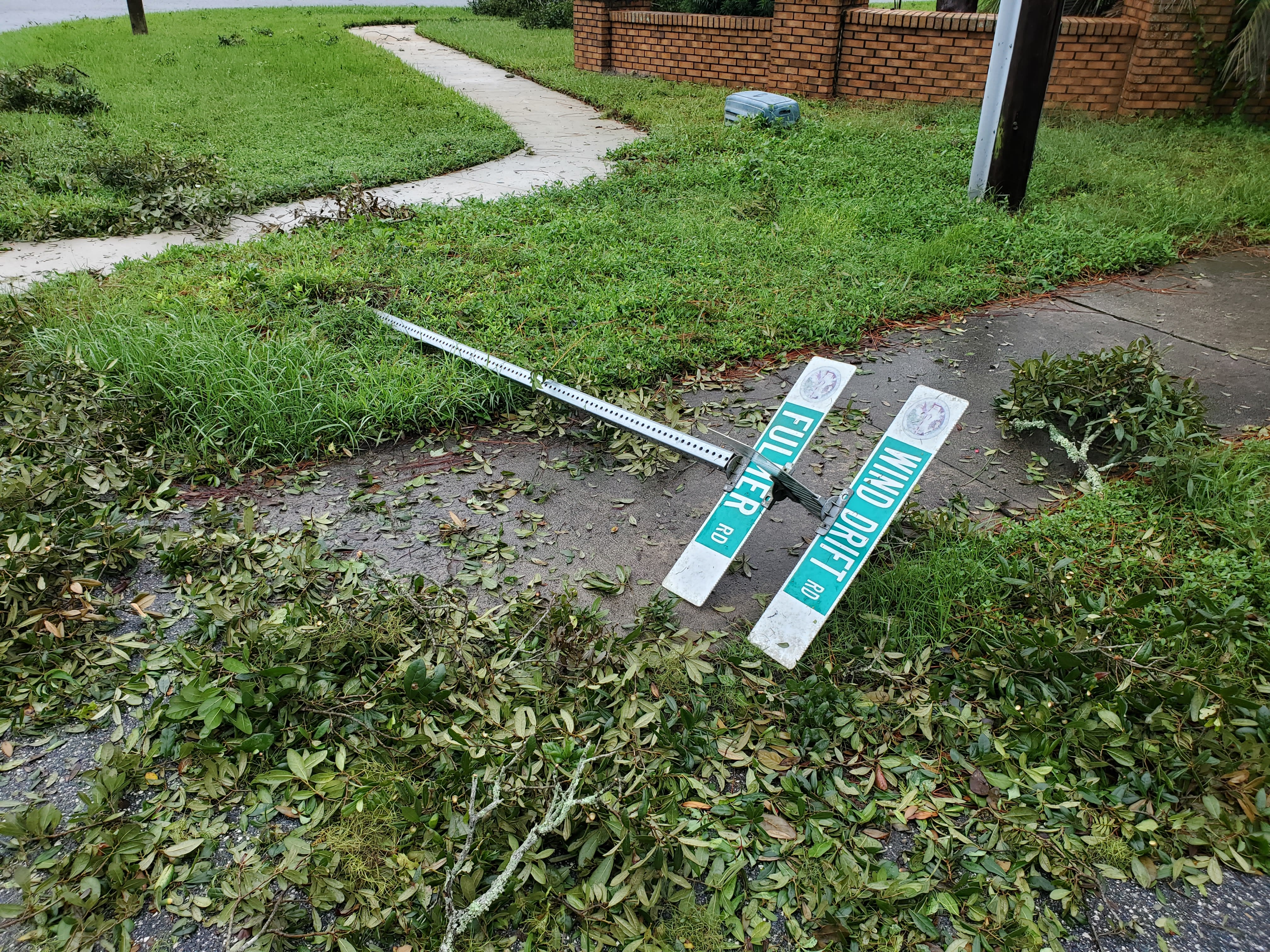 Street sign knocked down