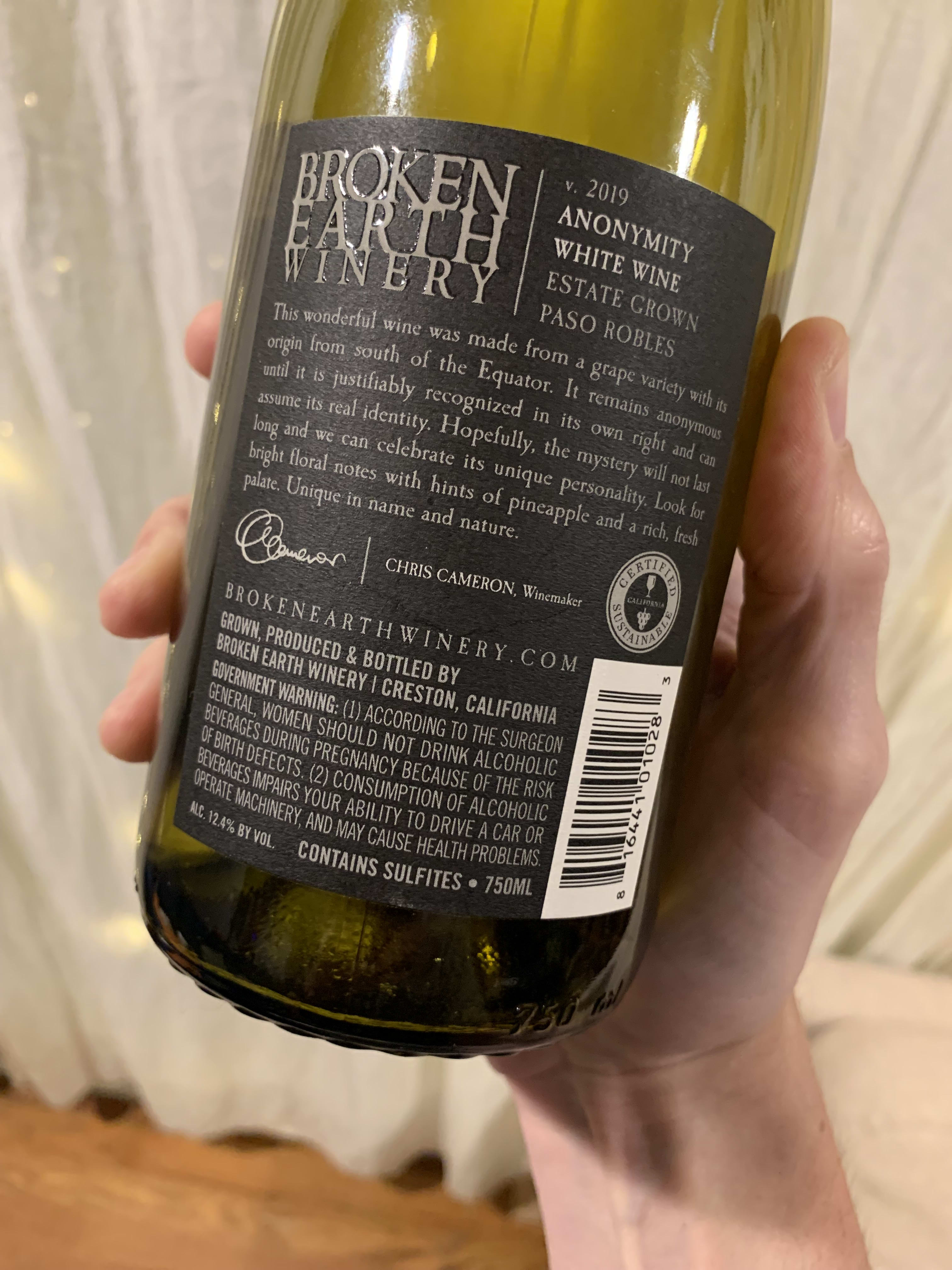 broken earth bottle back label