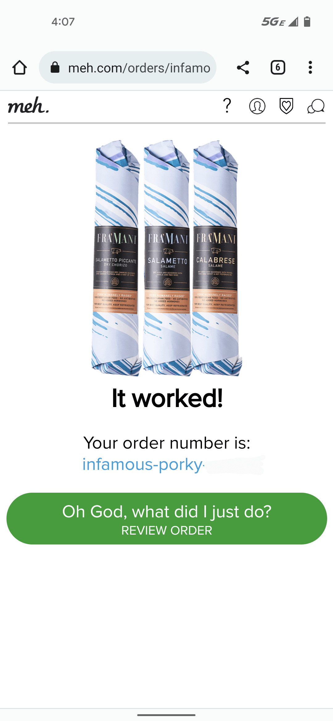 order for salami with order I'd starting infamous-porky