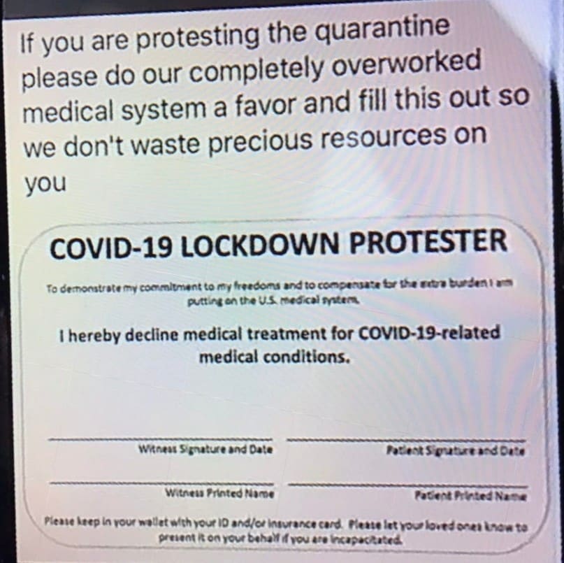 COVID-19 Stay-At-Home Protest DNR Wallet Card