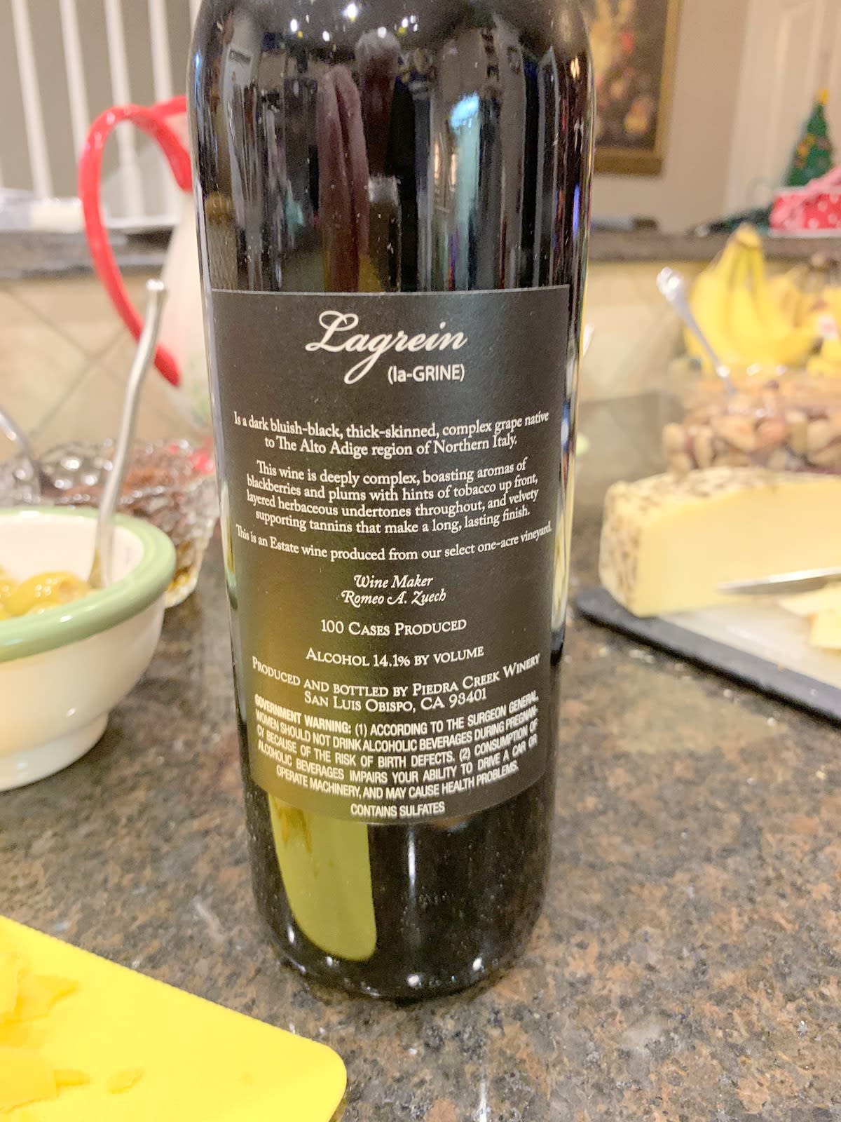 Piedra Creek 2015 Lagrein back label