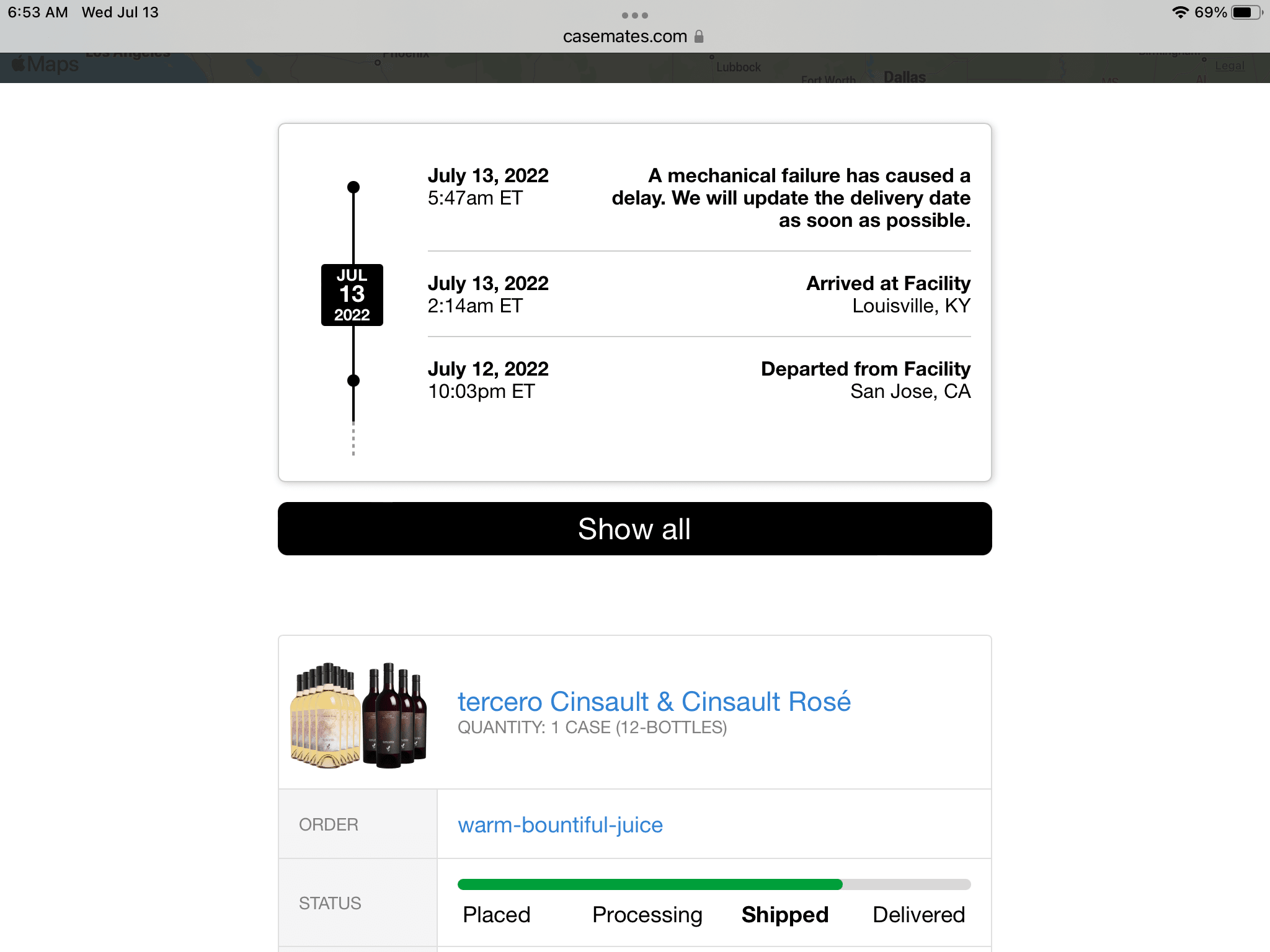 Just got an update in shipment tracking: 