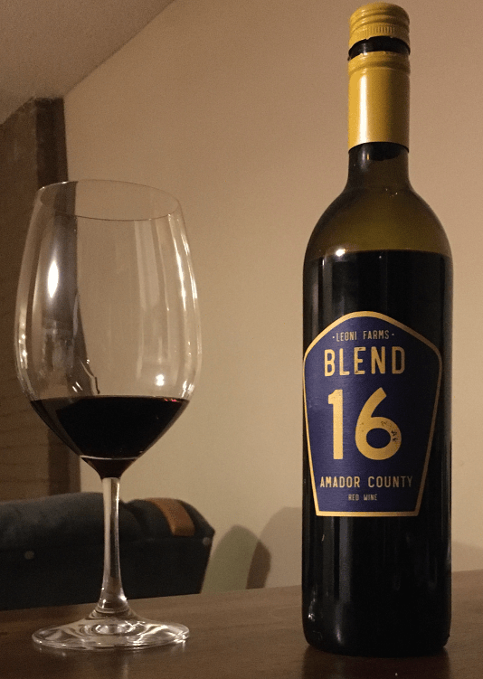 Leoni Farms Blend 16 bottle and glass
