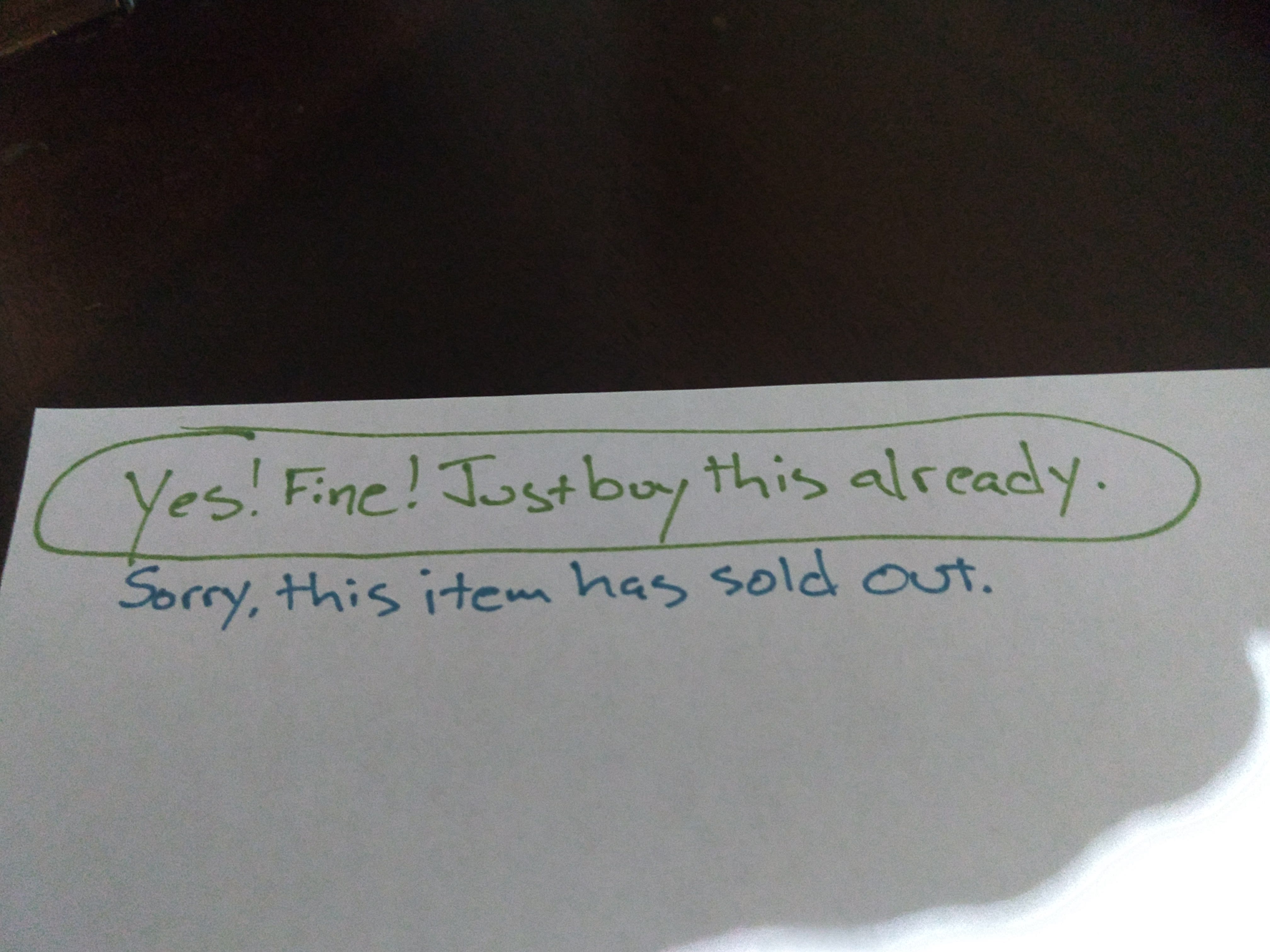 Go green with the bar, white text, and red GTFO response we all know and love.