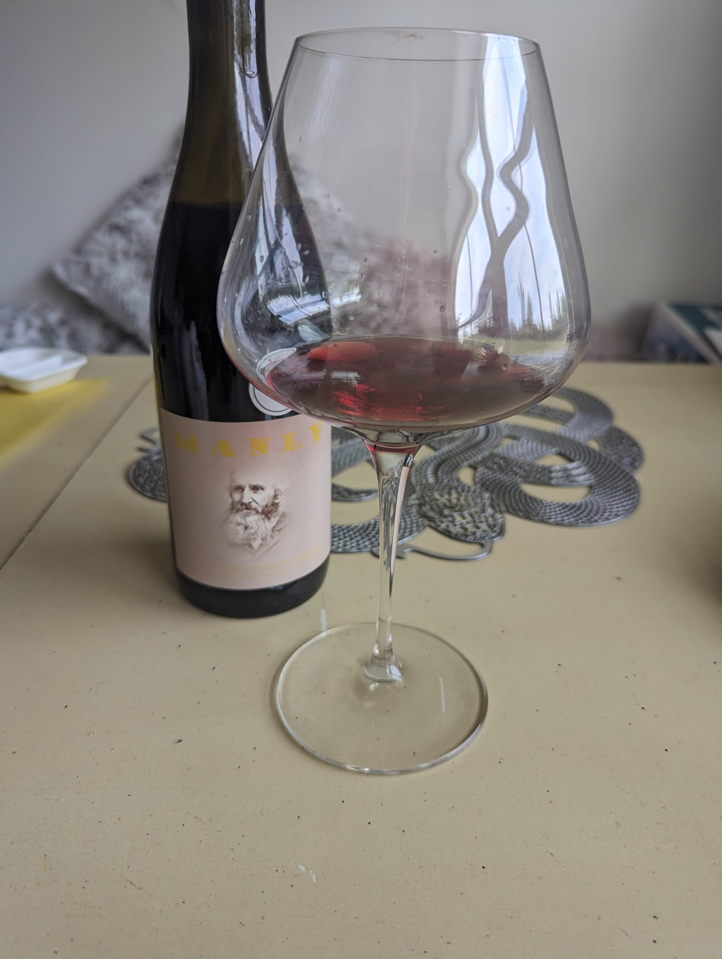 Wine bottle plus glass