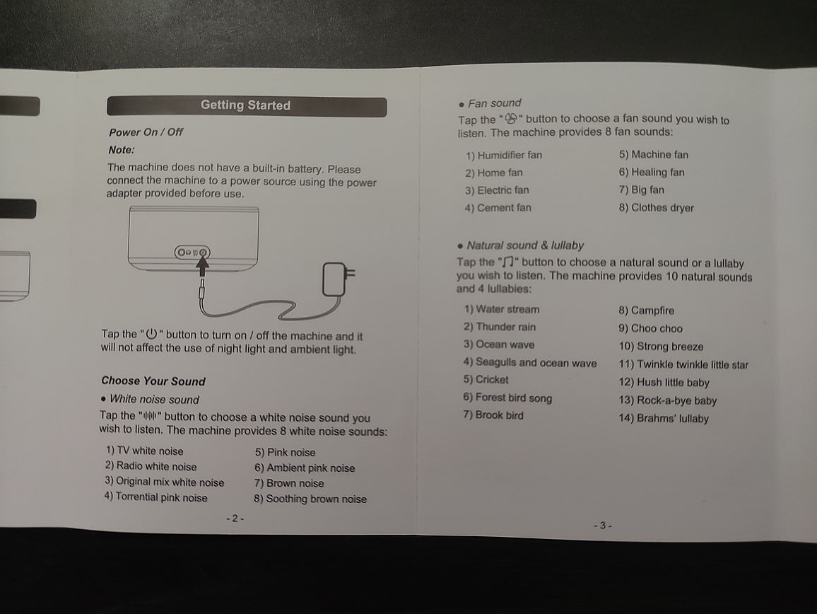 list of sounds from the manual
