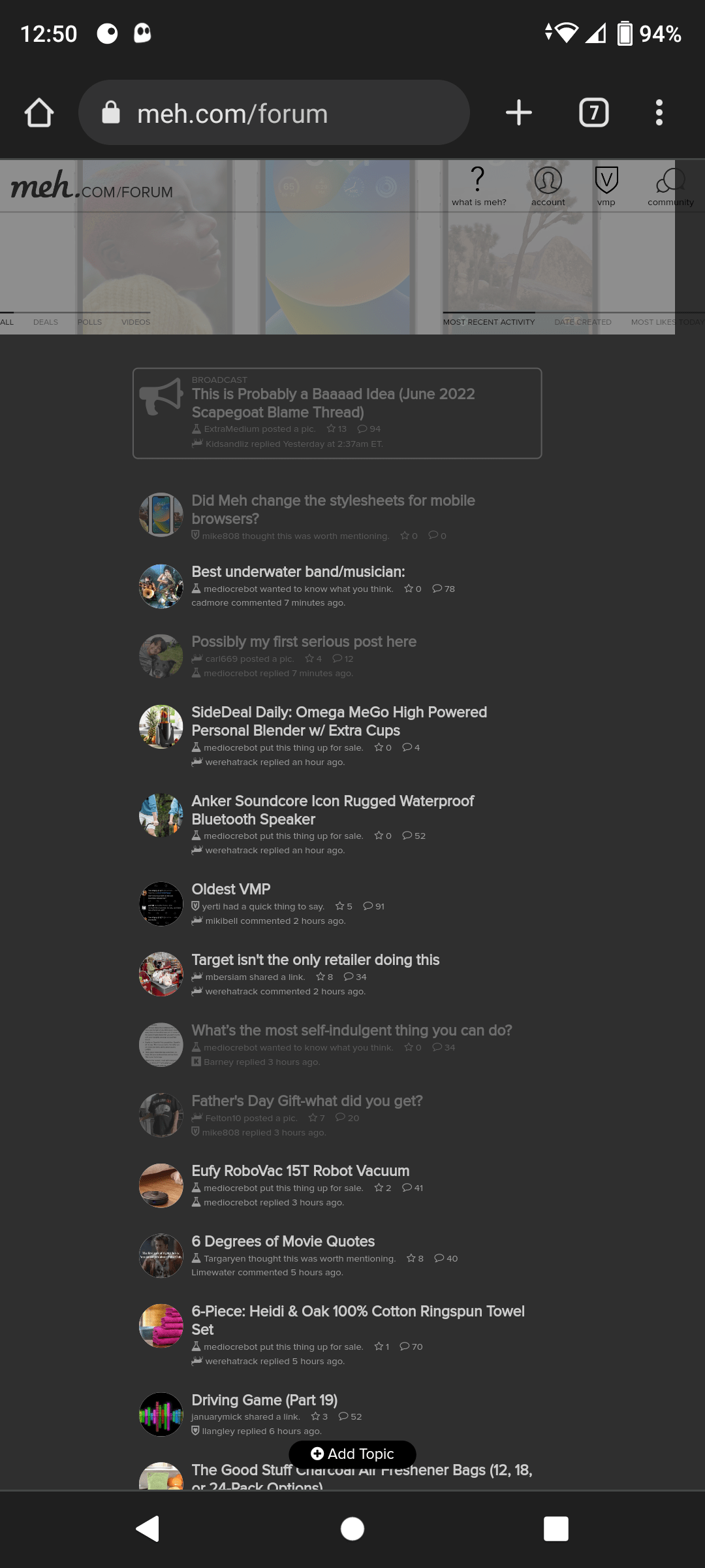 Desktop mode of meh.com