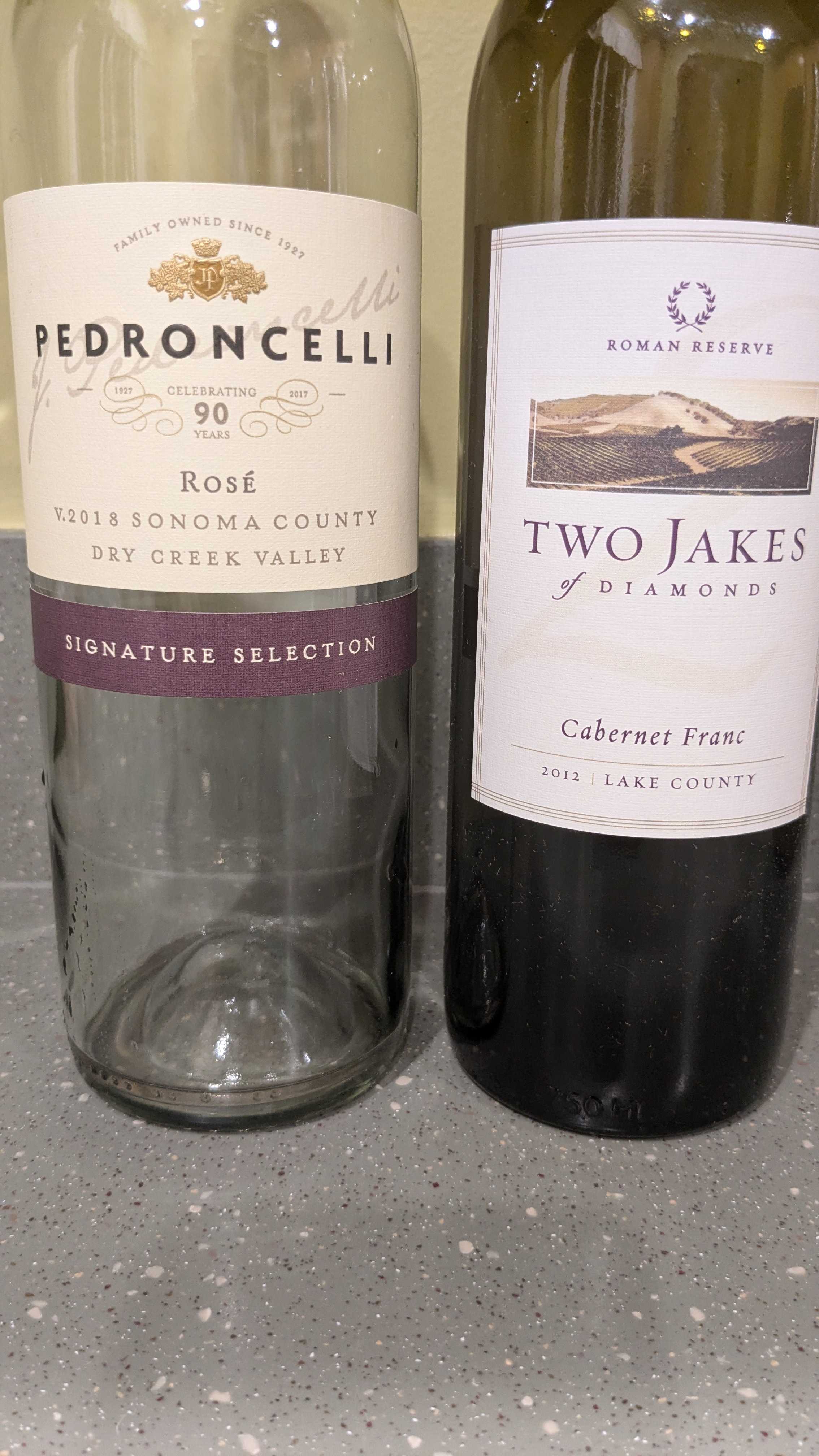 2018 Pedroncelli Rose of Zinfandel, 2012 Two Jakes Cab Franc, Roman Reserve
