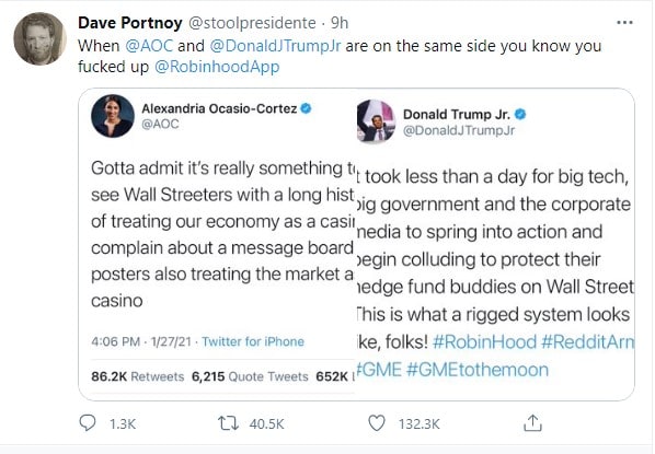 Dave Portnoy Tweet re: AOC and Don Jr.