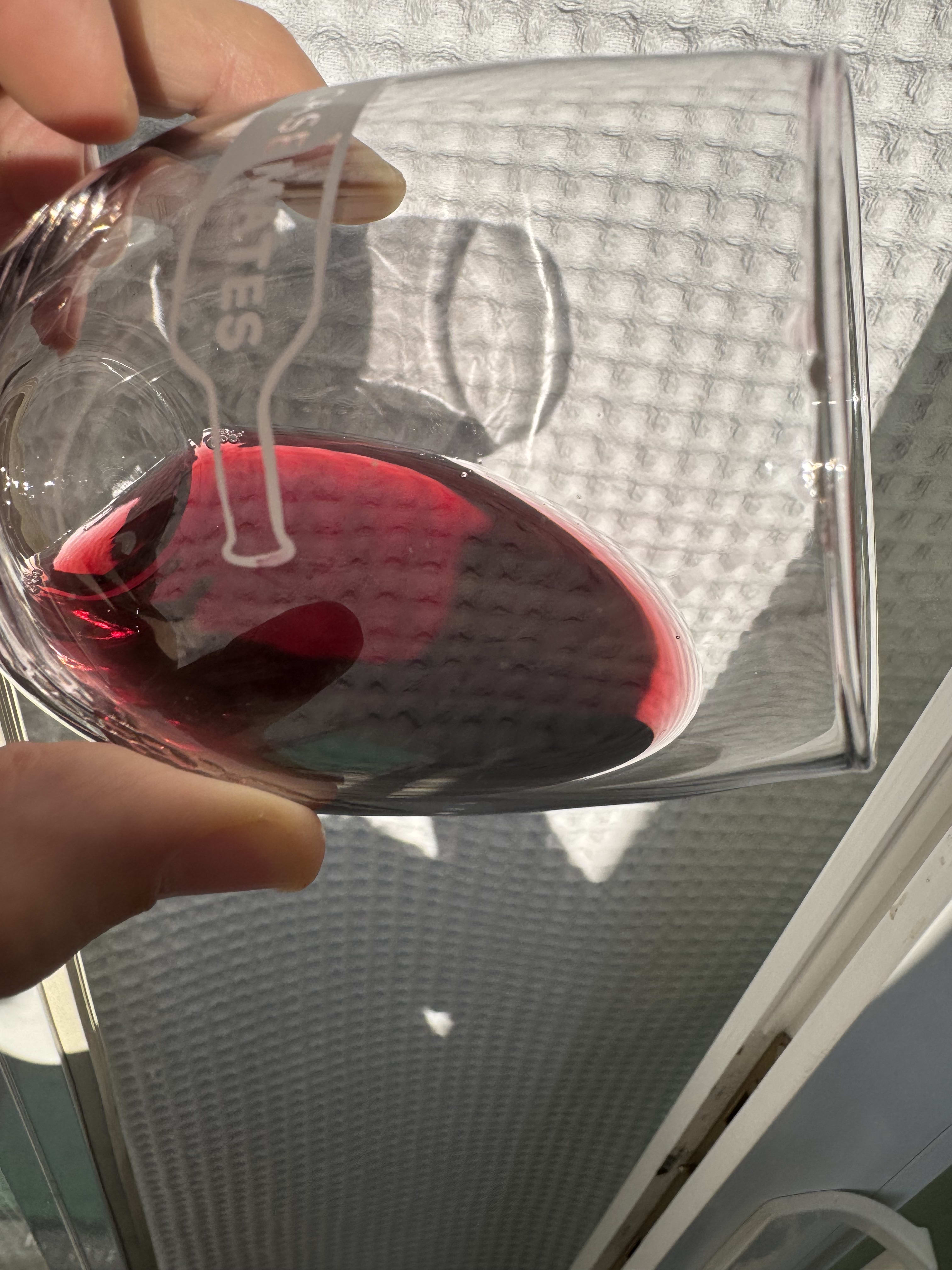 Terra Hill Cabernet tilted in glass to show color and definition