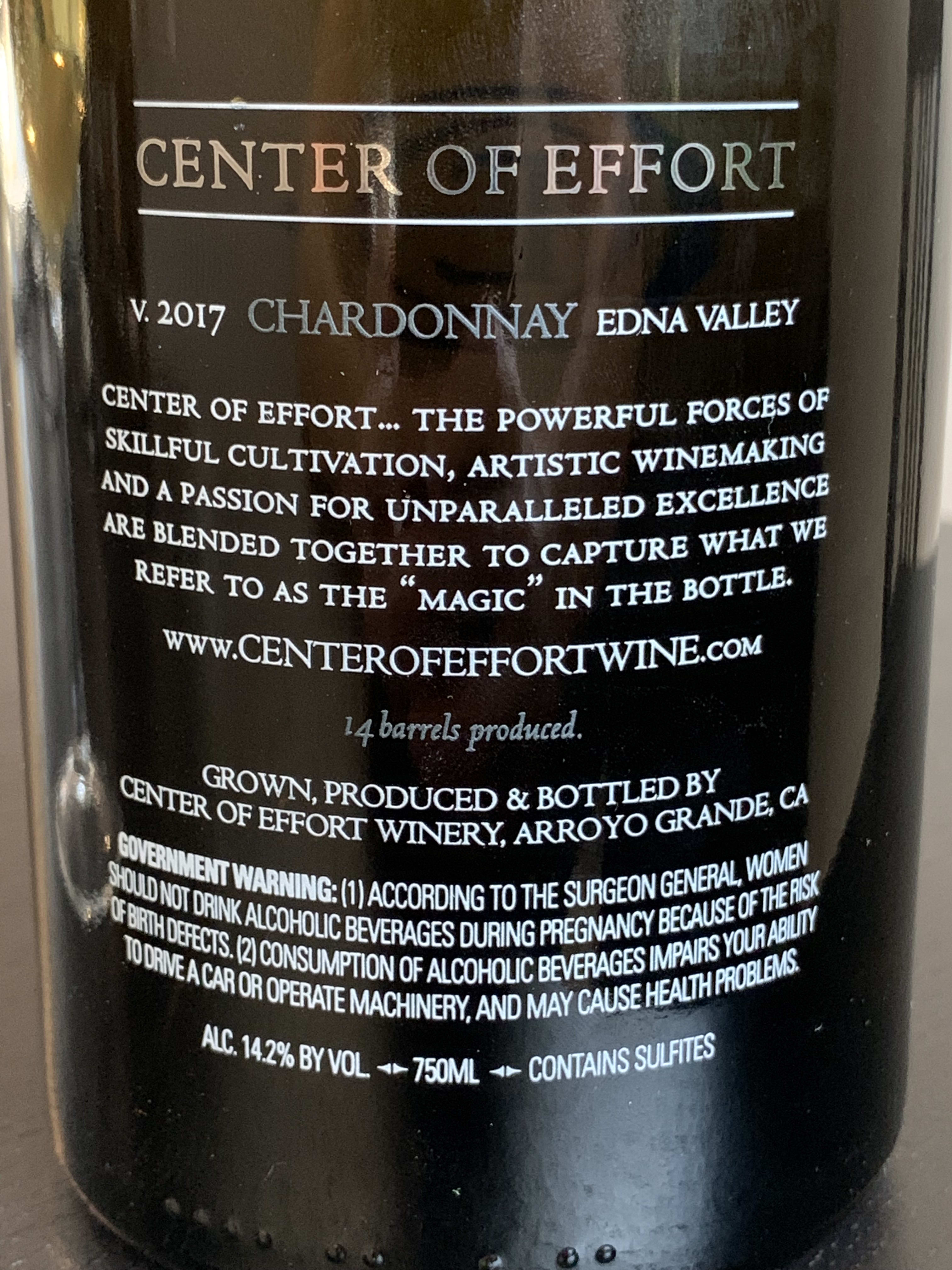 Center of Effort Chardonnay Bottle Back