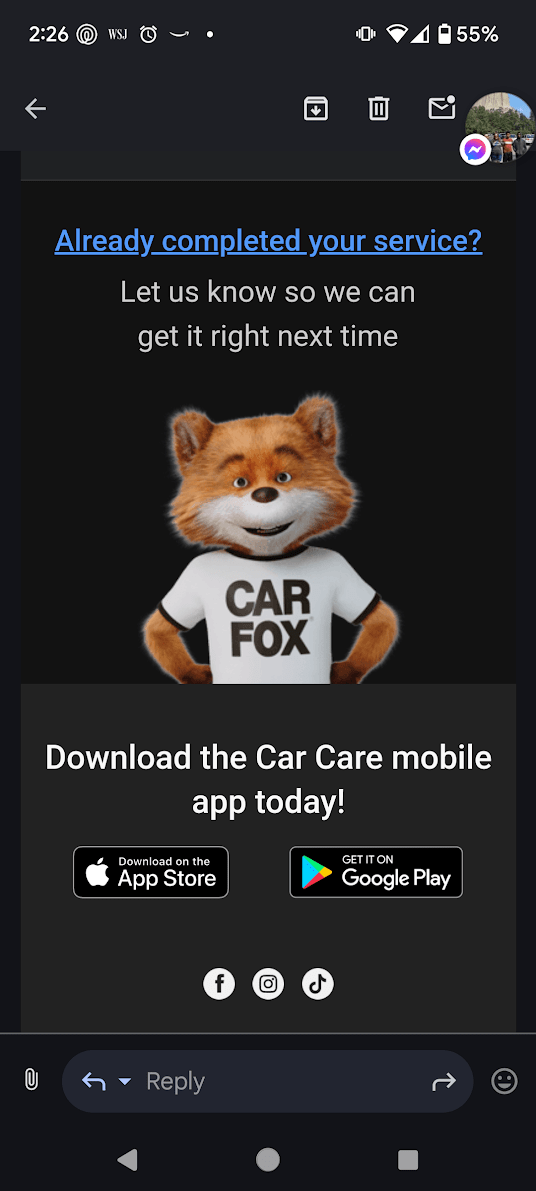 Normal email with legible font