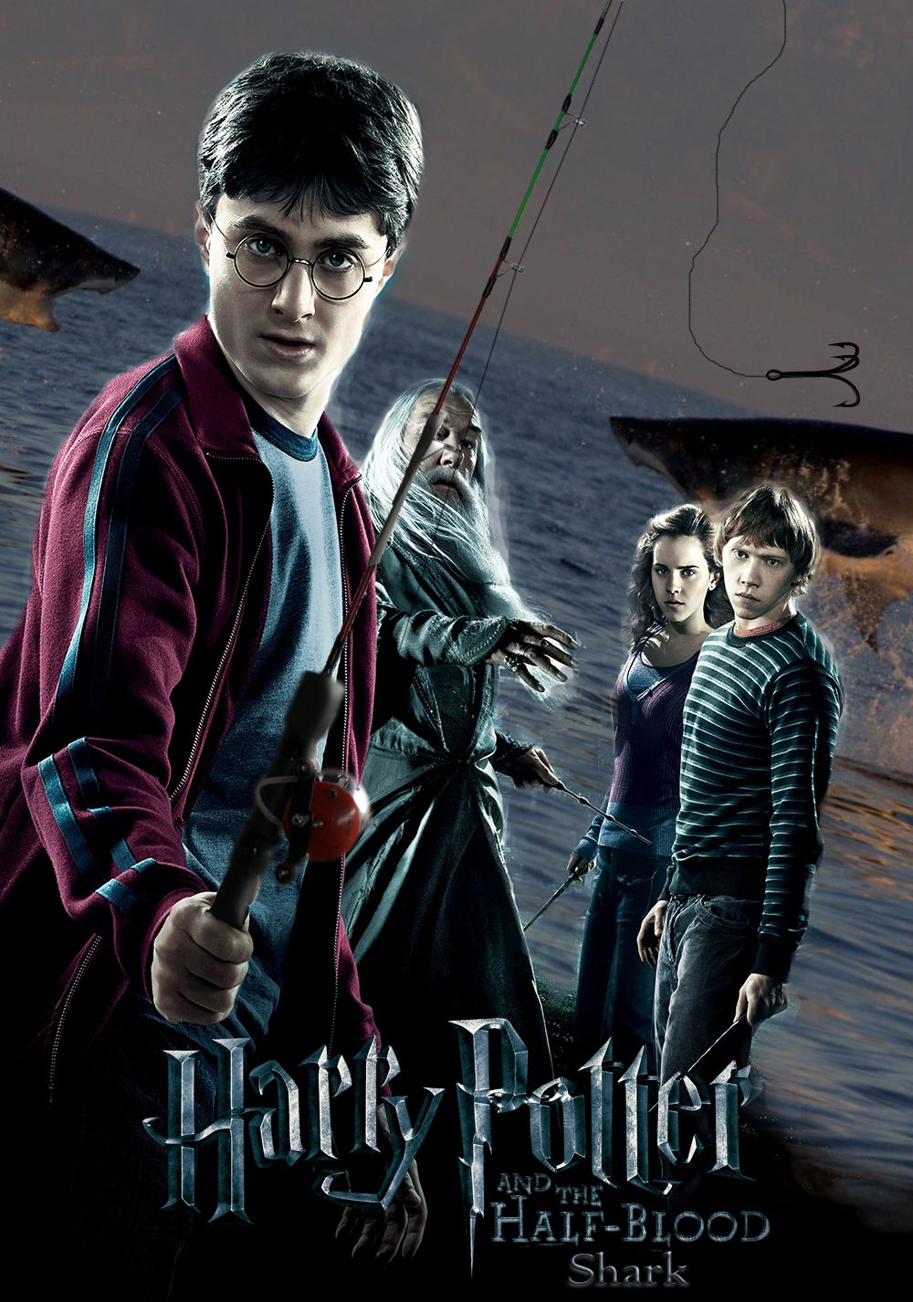 I like how Dumbledore looks fearful of Harry's fishing skills....