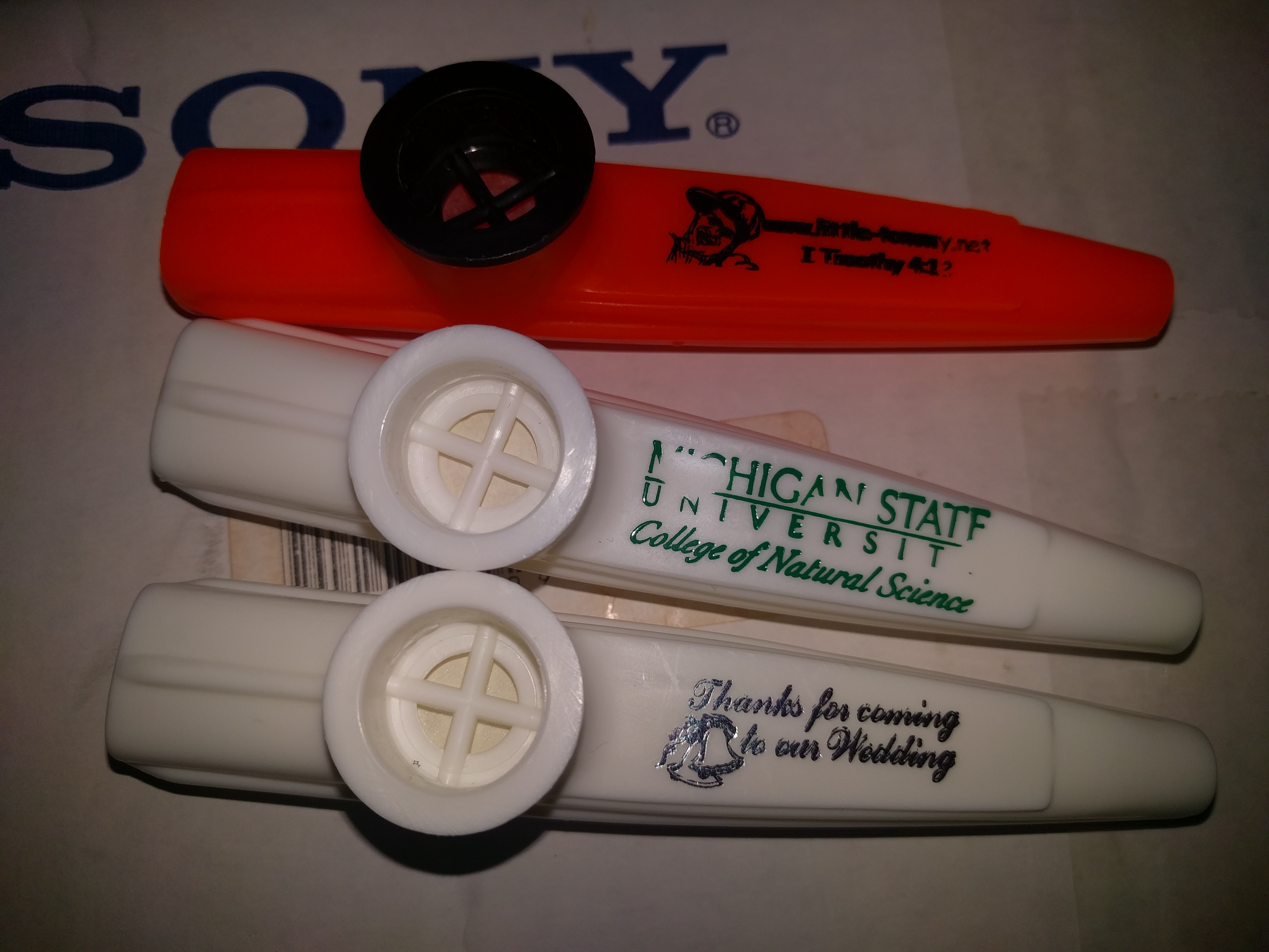 closeup of the three kazoos