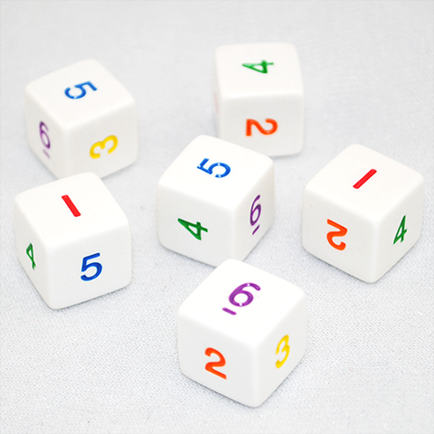 Six-sided dice with an underline from Game Master Dice