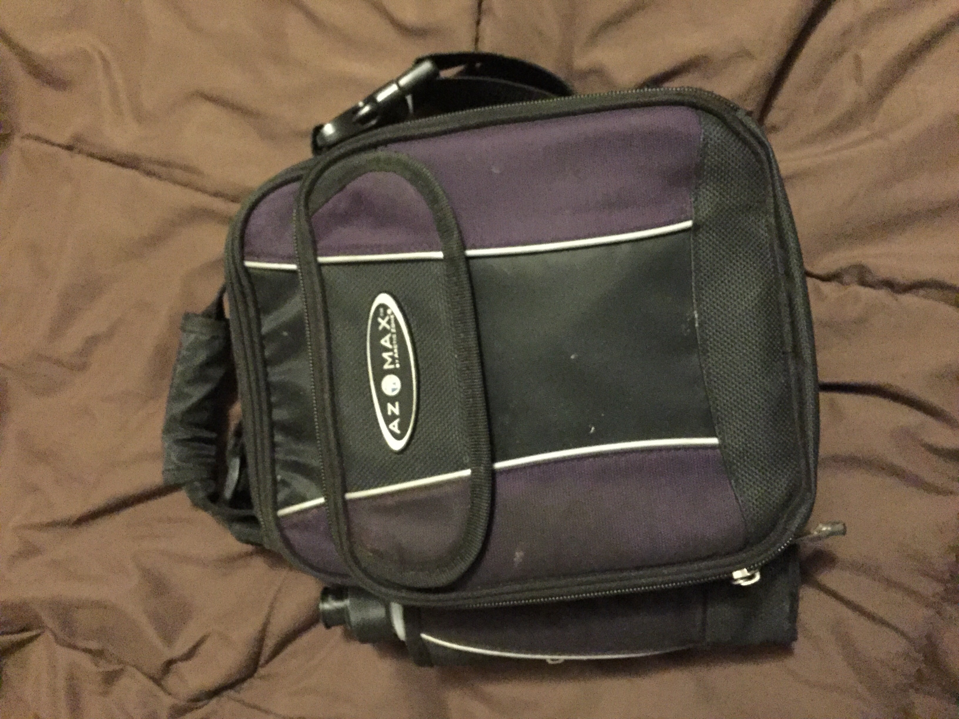 My lunch bag that I still have. It is purple. And I am a guy. It was cheap and I liked the color. Got made fun of, but I did not care after a while.