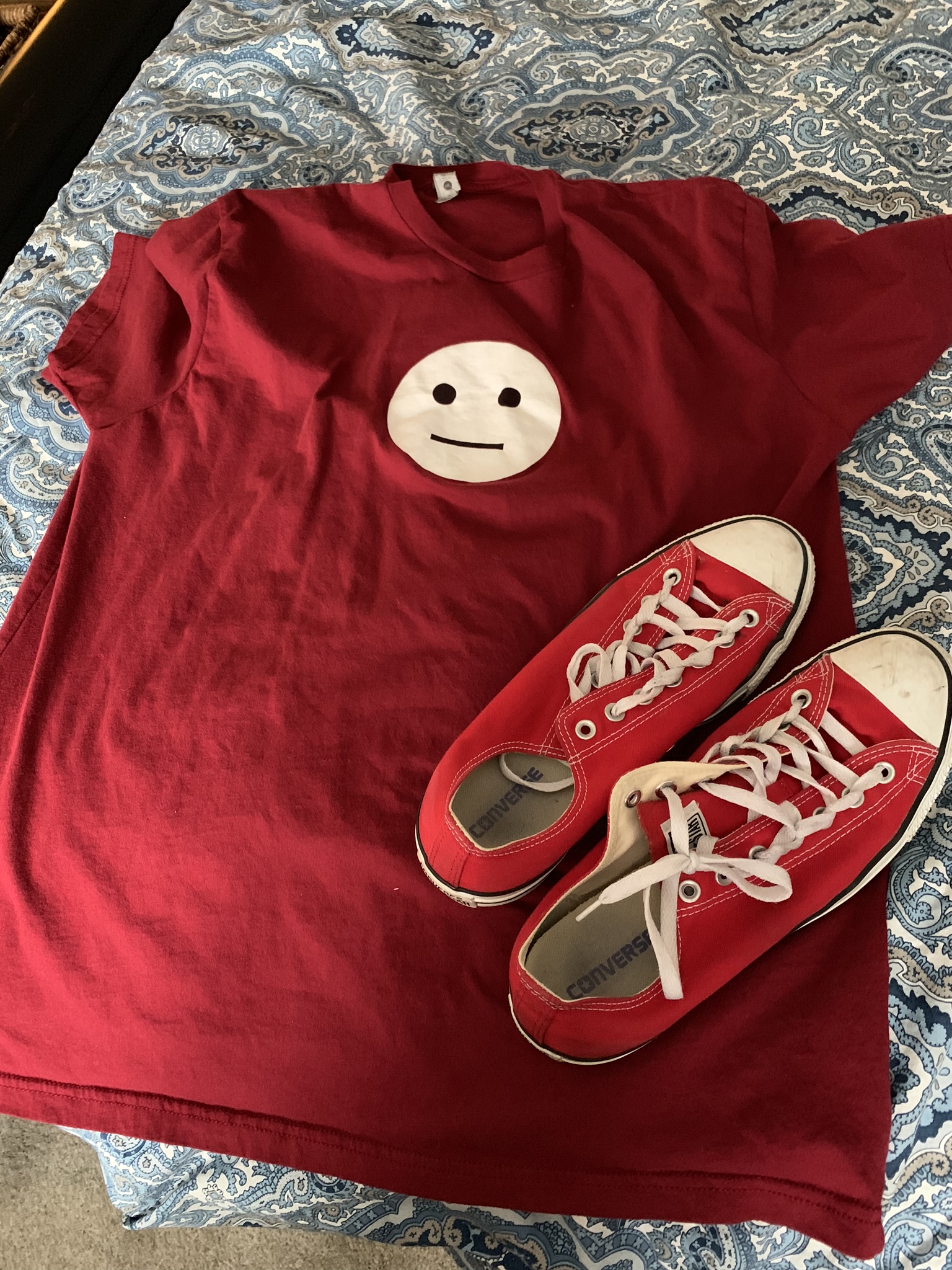 Red meh face, classic red chuck oxfords