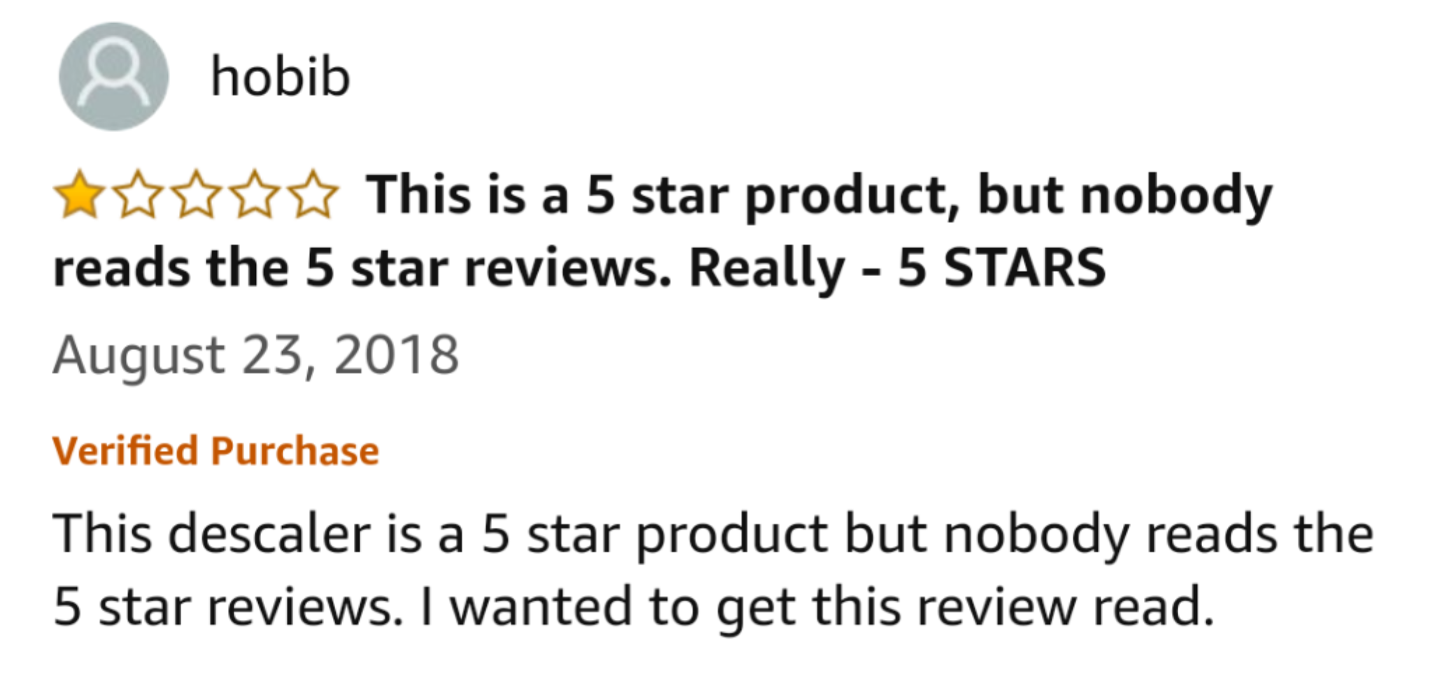 five star product, one star review
